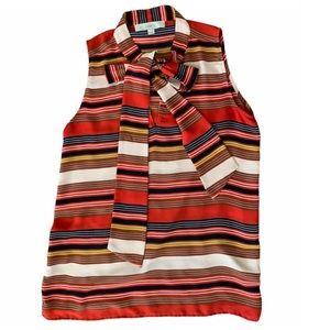 LOFT Sleeveless Top—Striped with Tie Neck—Orange